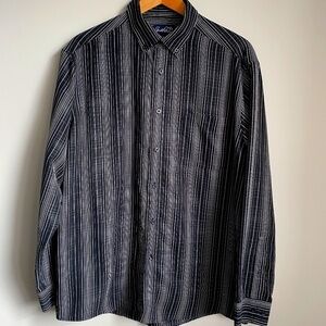 Arnold Palmer Men's Black Long Sleeve Button Up Shirt Line Patterned Size Large